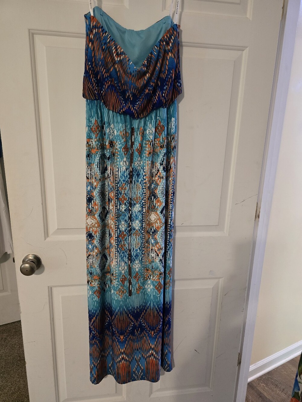 BISOU BISOU Blue & Teal Printed Strapless Maxi Dress - Picture 4 of 5